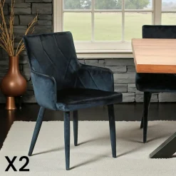 Fauteuil de table moderne en velours bleu (lot de 2) HAWAI