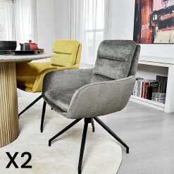 Fauteuil de table pivotant en velours gris (lot de 2) PALERME