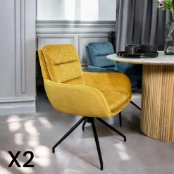 Fauteuil de table pivotant en velours moutarde (lot de 2) PALERME