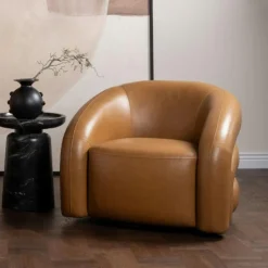 Fauteuil en cuir taupe pivotant BRADFORD