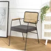 Fauteuil métal dossier rotin assise tissu anthracite TIM