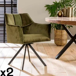 Fauteuil pivotant velours vert pied étoile MELBOURNE (lot de 2)