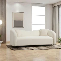 Fauteuil rond blanc crème - tissu bouclette LUCCA
