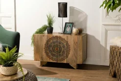 Fauteuil éthnique bois foncé et rotin DIKA