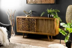 Fauteuil éthnique bois foncé et rotin DIKA