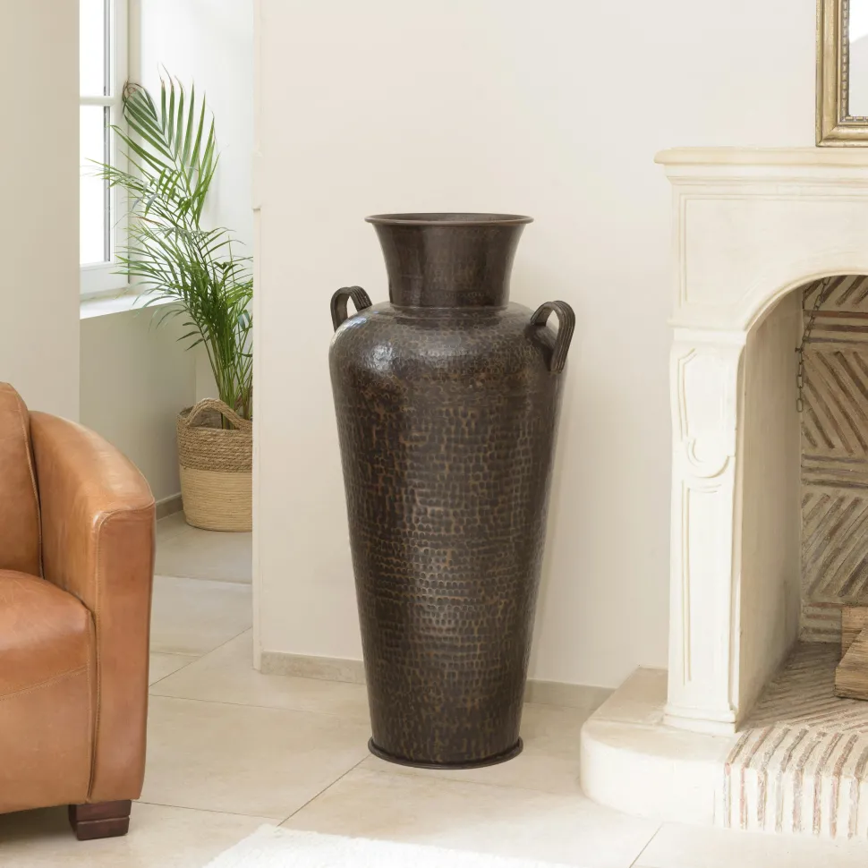 Grand vase antique doré motifs beiges H71 cm NADOR