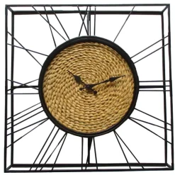 Horloge murale décorative forme carrée avec fibres végétales