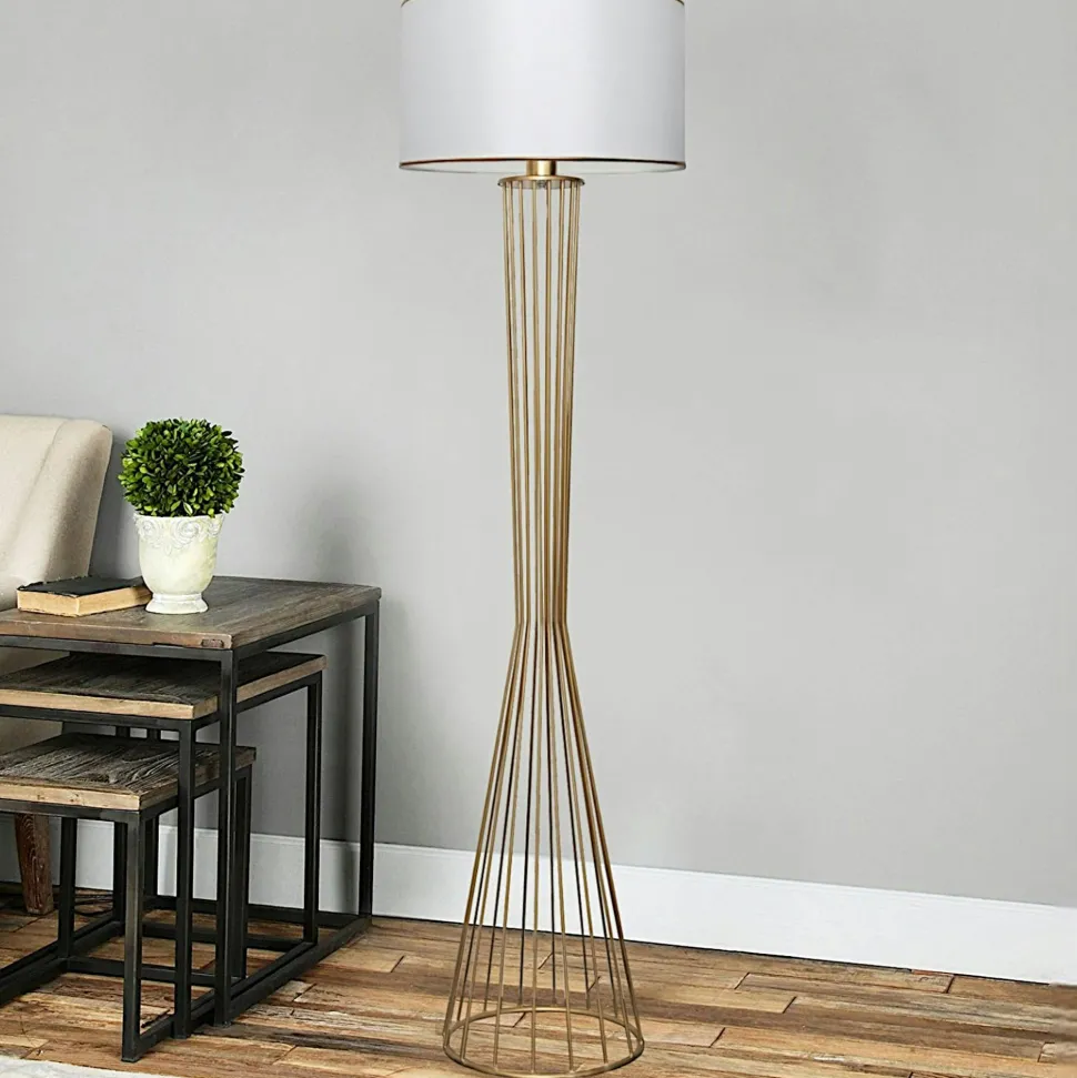 Lampadaire salon moderne, abat-jour tissu écru ZURICH