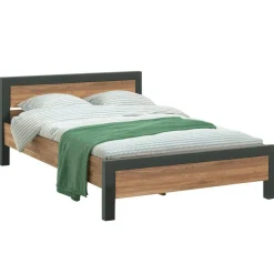 Lit 2 personnes en bois de chêne et métal 140 cm FERSCOTT 2