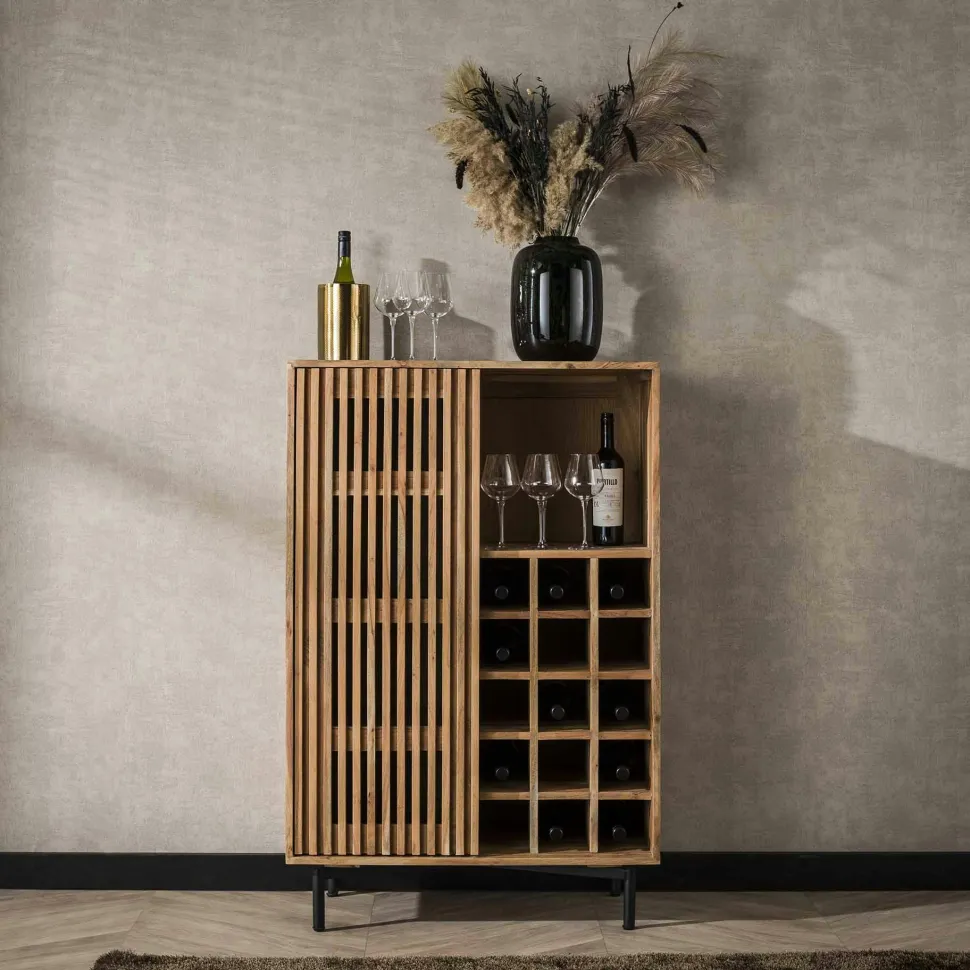 Meuble bar en bois d'acacia motif baguette MELBOURNE