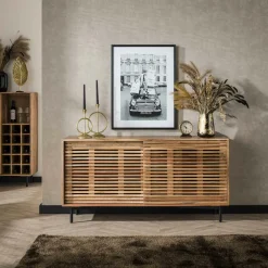 Meuble bar en bois d'acacia motif baguette MELBOURNE