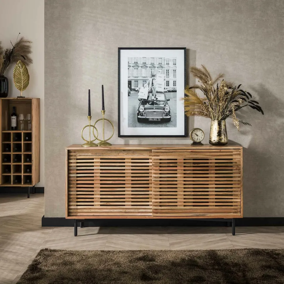 Meuble bar en bois d'acacia motif baguette MELBOURNE