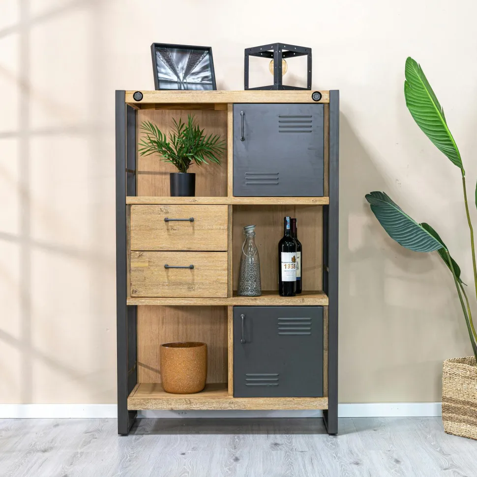 Meuble bas / Caisson de Bureau à roulettes Inspiration Indus' en Acacia et Métal, 2 tiroirs 51x60x60cm BROOKLYN