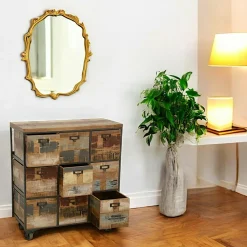Meuble de Rangement à roulettes 9 tiroirs en Hévéa recyclé coloré et métal 76x35x83cm LOFT COLORS