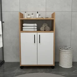 Meuble de rangement sur roulettes 2 portes blanches MARFA