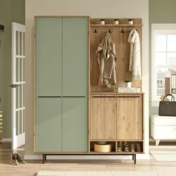 Meuble d'entrée avec rangement - anthracite et effet chêne JENA