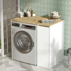 Meuble pour machine à laver blanc avec rangement MARFA