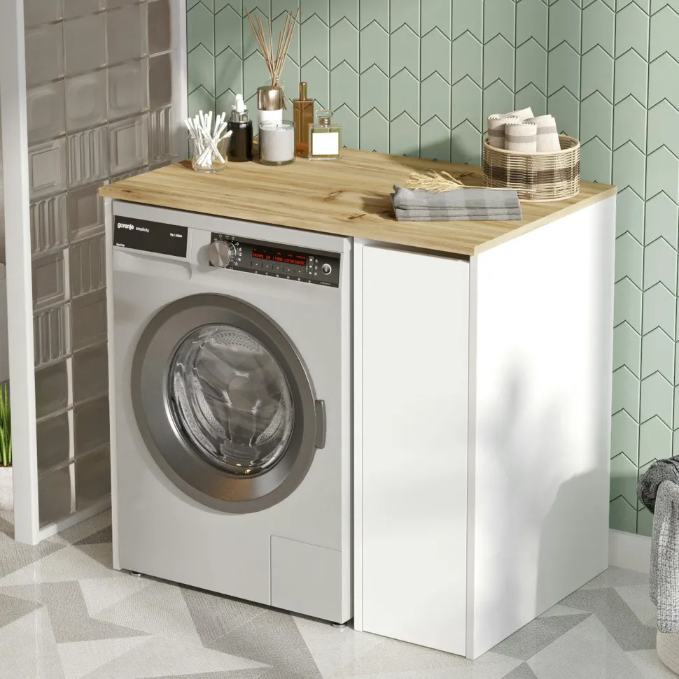 Meuble pour machine à laver blanc avec rangement MARFA