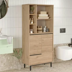 Meuble salle de bains moderne effet bois - 3 portes JENA