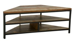 Meuble TV d'angle 3 étages ouverts en Hévéa recyclé coloré et métal 120x46x46cm LOFT COLORS