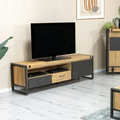 Meuble TV industriel bois métal boulons BROOKLYN