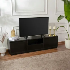 Meuble TV noir avec rangement - effet bois MARFA