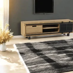 Meuble TV pin brossé porte coulissante IASI