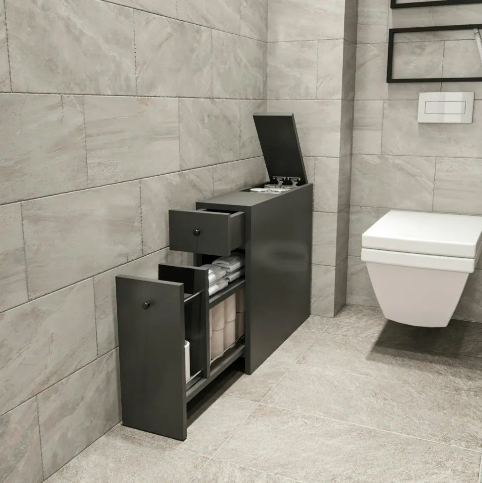 Meuble WC blanc, 2 tiroirs rangement 1 porte MARFA