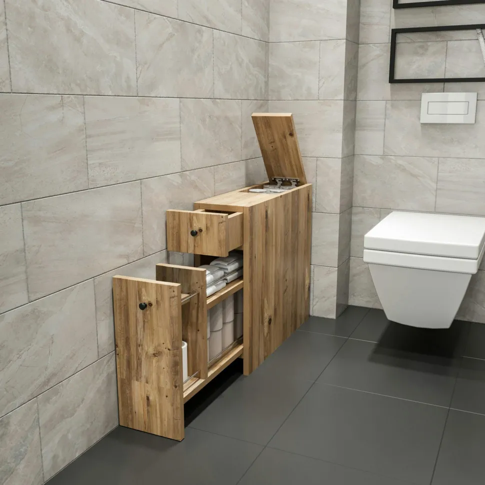 Meuble WC effet bois clair, 2 tiroirs 1 porte MARFA