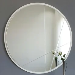 Miroir d'entrée blanc Ø60 cm avec lignes graphiques CODY