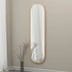 Miroir d'entrée ovale cadre effet bois 117 cm - moderne CODY