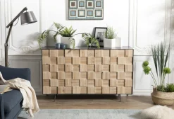Petit meuble de rangement bois de sapin damier CARPATES