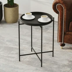 Petite table d’appoint blanche carrée, pieds croisés SFAX