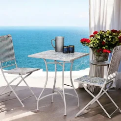 Petite table de jardin carreaux de ciment bleu et taupe 58 cm GRENADE