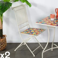 Petite table de jardin carreaux de ciment bleu et taupe 58 cm GRENADE