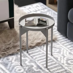 Petite table ronde grise design & plateau assorti SFAX