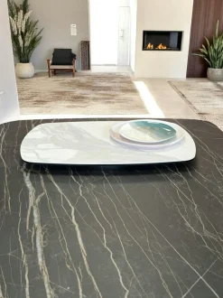 Plateau tournant apéritif en céramique blanche marbrée LOMBARDIE