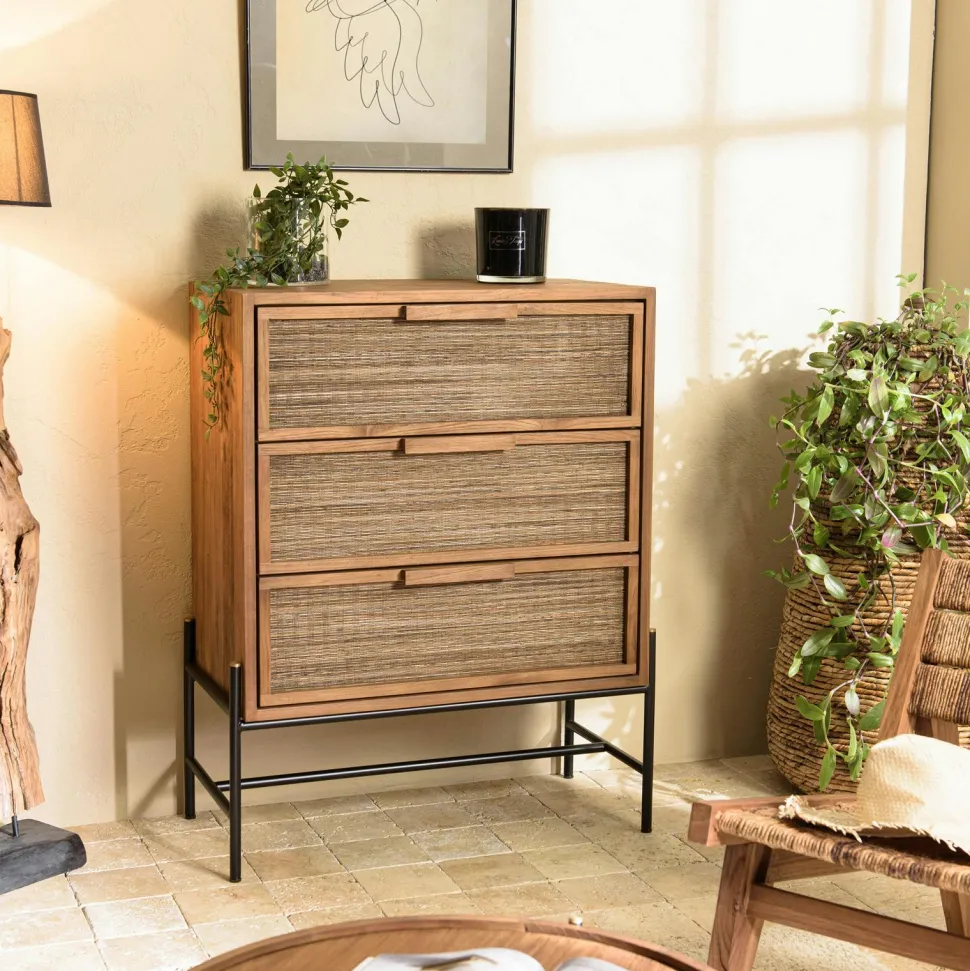 Porte-plante rond bois noir et métal 90 cm CORUMBA
