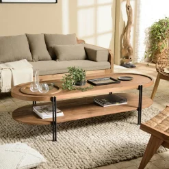 Porte-plante rond bois noir et métal 90 cm CORUMBA