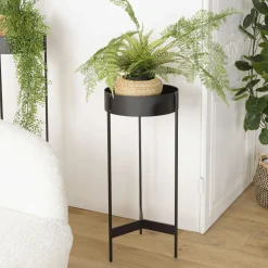 Porte-plante rond bois noir et métal 70 cm CORUMBA