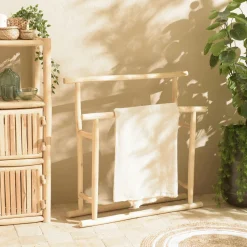 Porte-serviette sur pieds 2 rondins teck naturel MANAK