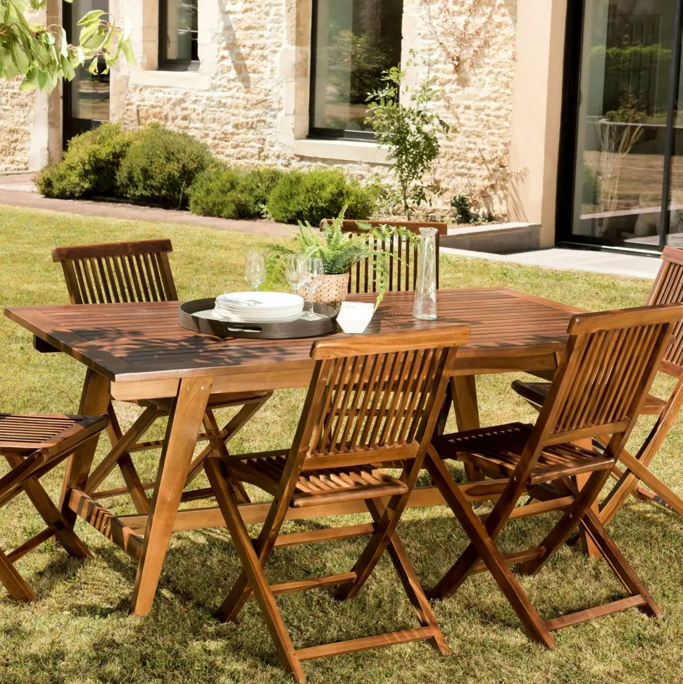 Salle à manger de jardin 6 personnes teck massif MACAO