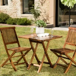 Salle à manger de jardin table pliante et chaises teck massif MACAO