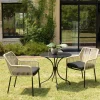 Salon de jardin 1 table ronde métal noir D70 cm - 2 fauteuils cordage couleur naturelle 1 coussin noir GIJON