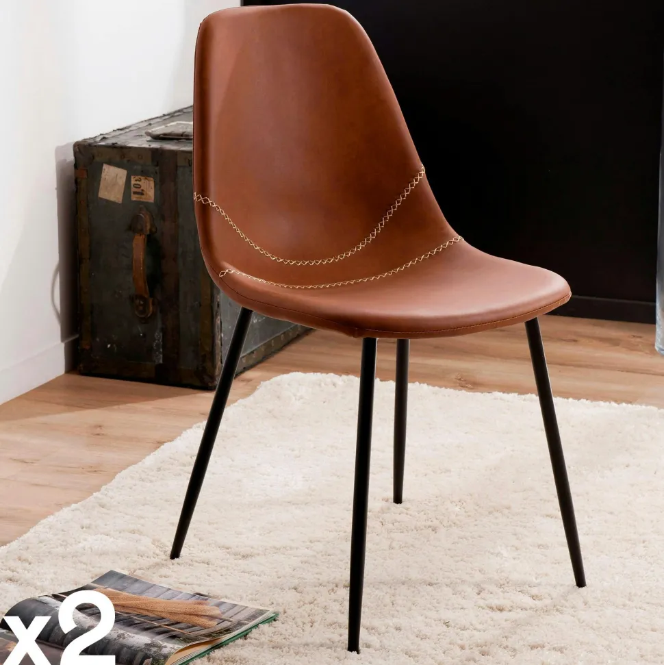 Salon de jardin 1 table ronde métal noir D70 cm - 2 fauteuils cordage couleur naturelle 1 coussin noir GIJON