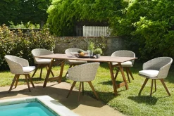 Salon de jardin BAHIA (1 table de jardin pliante acacia 220x90, 6 fauteuils de jardin)