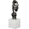 Sculpture "En Secreto" visage et main gris sur socle H57cm