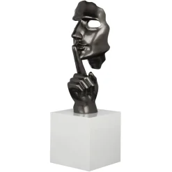 Sculpture "En Secreto" visage et main gris sur socle H57cm