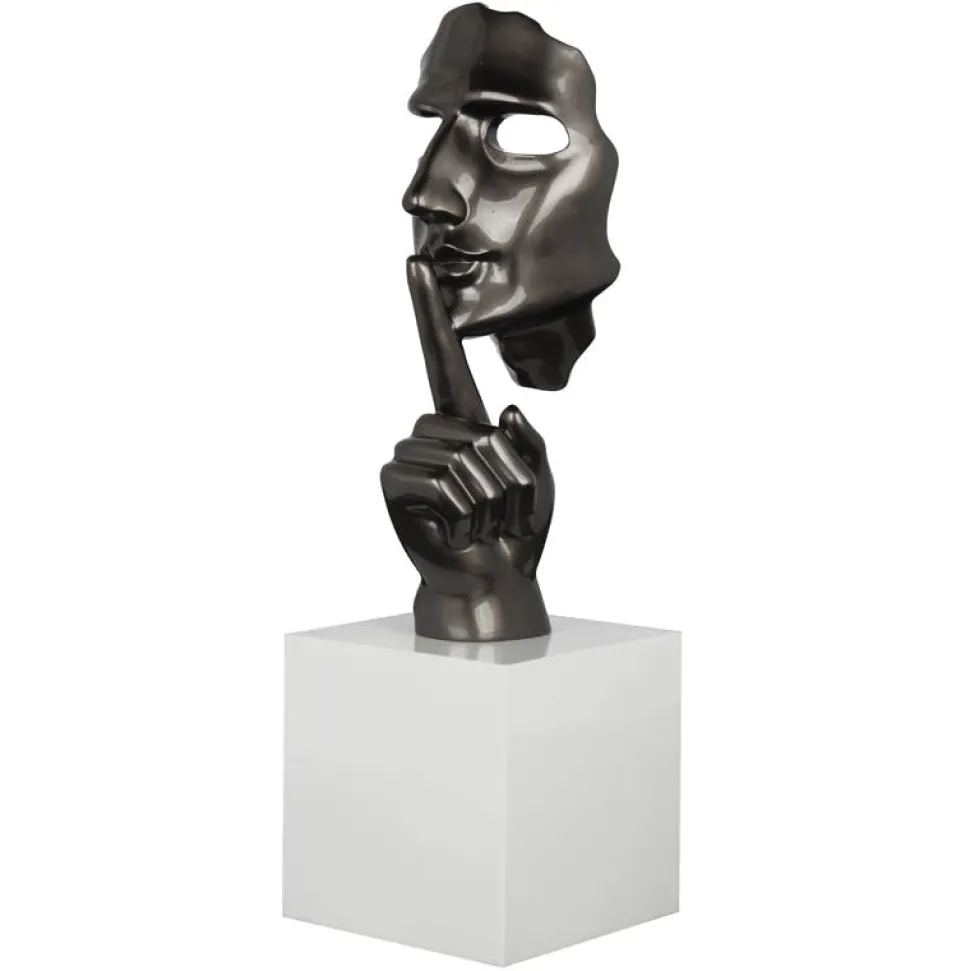 Sculpture "En Secreto" visage et main gris sur socle H57cm