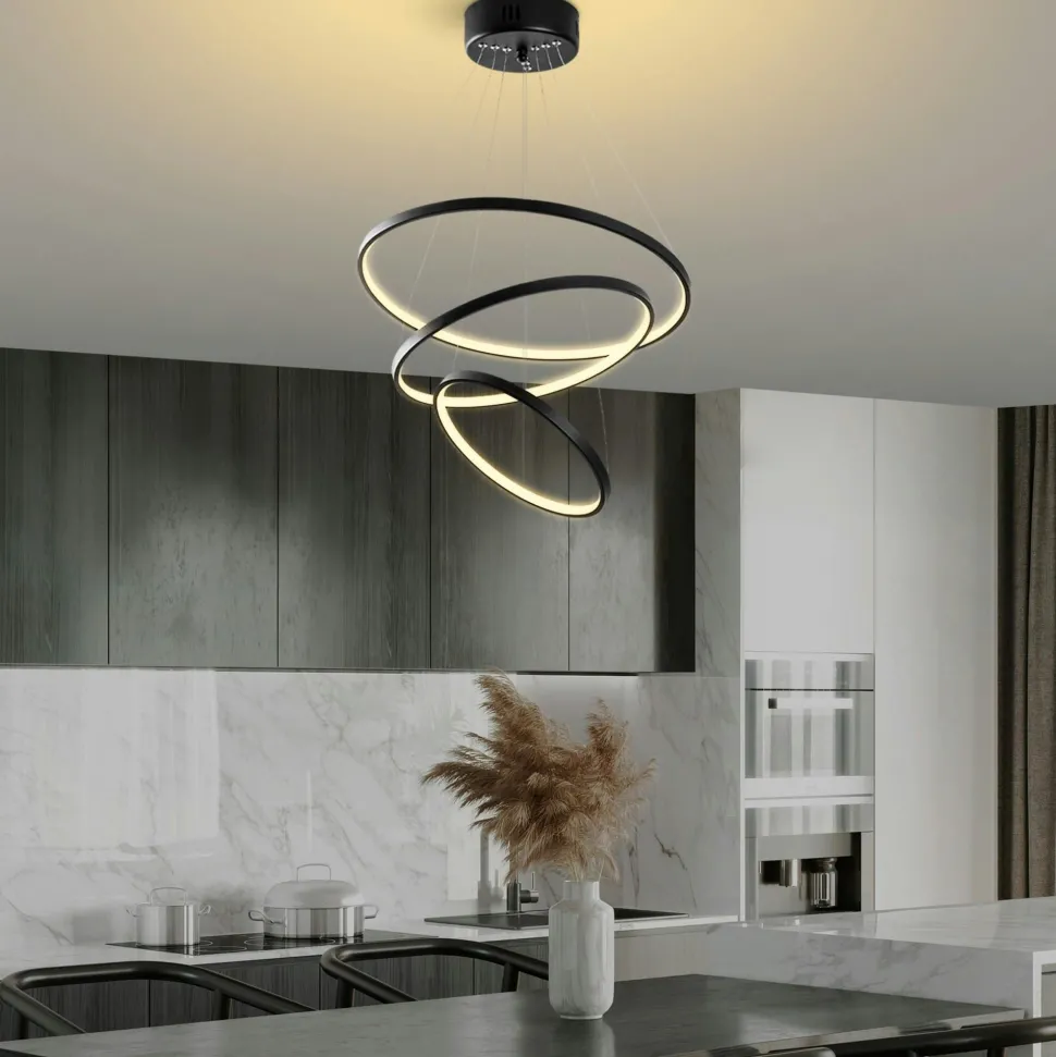 Suspension design LED – noire, 3 anneaux spirale VIESTE